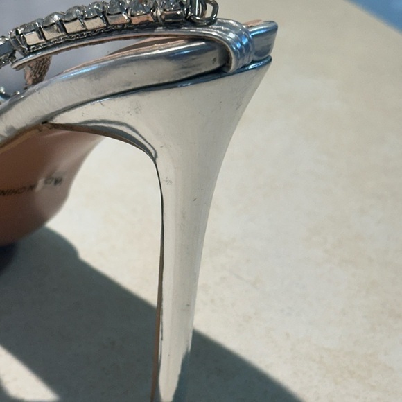 MIXX SHUZ Silver Peep Toe Heels with Rhinestone Detail Ankle Strap Size 10 - Picture 6 of 9